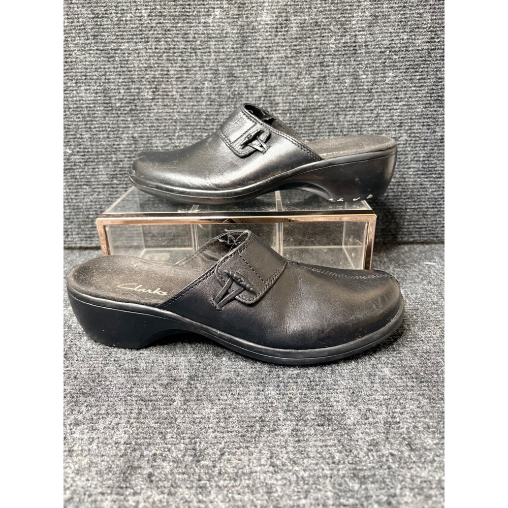 Clarks Women Black Leather Mules Clogs Buckle Detail Low Wedge 84559 Size 6M - Picture 6 of 8